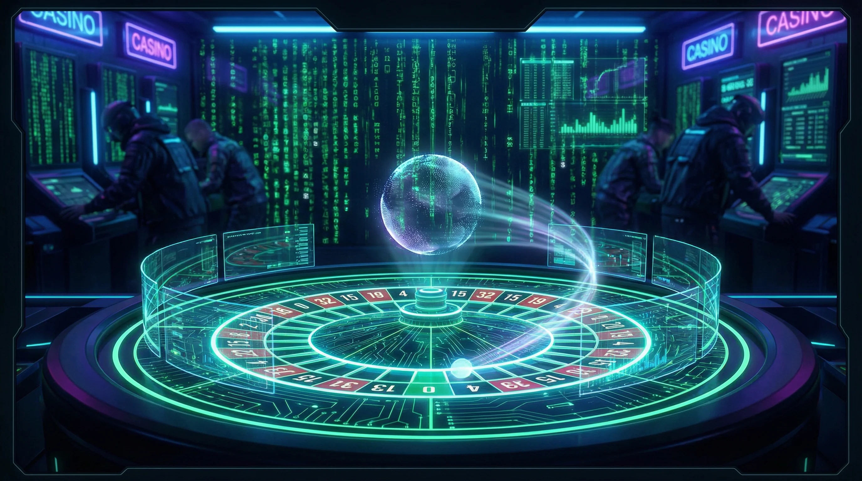 Roleta digital futurista com efeitos neon no brlbet